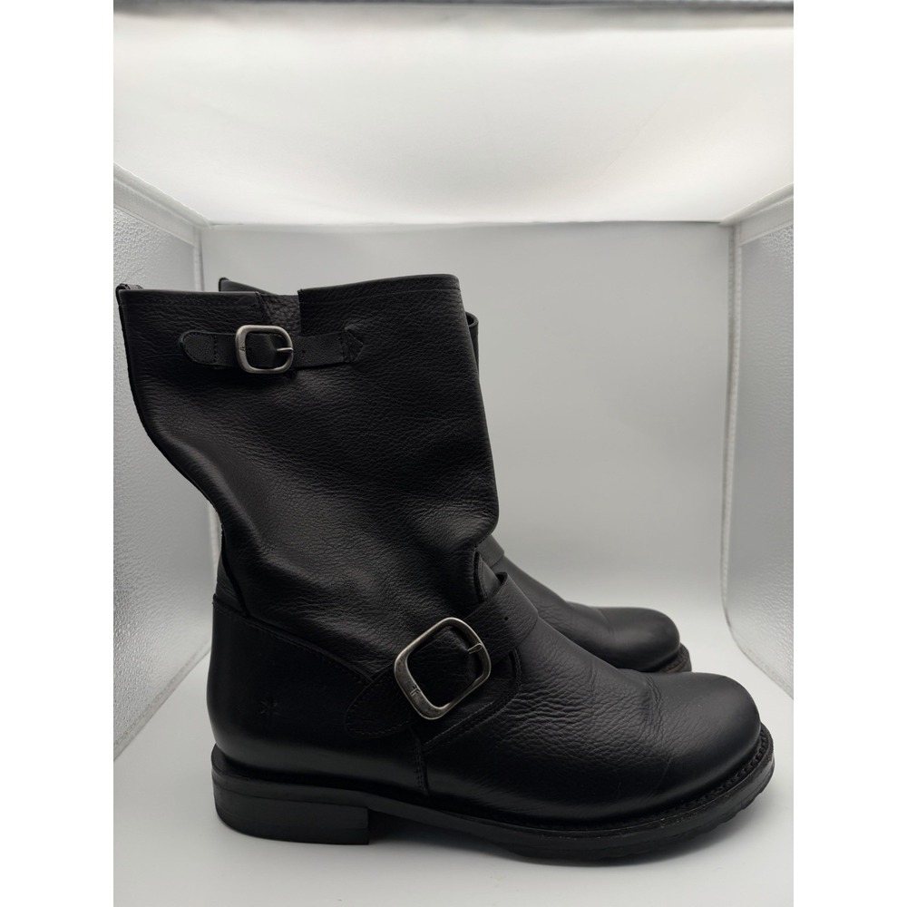 FRYE Veronica Short Leather Slouch Buckle Boots Women's Size 8.5 76509 Black